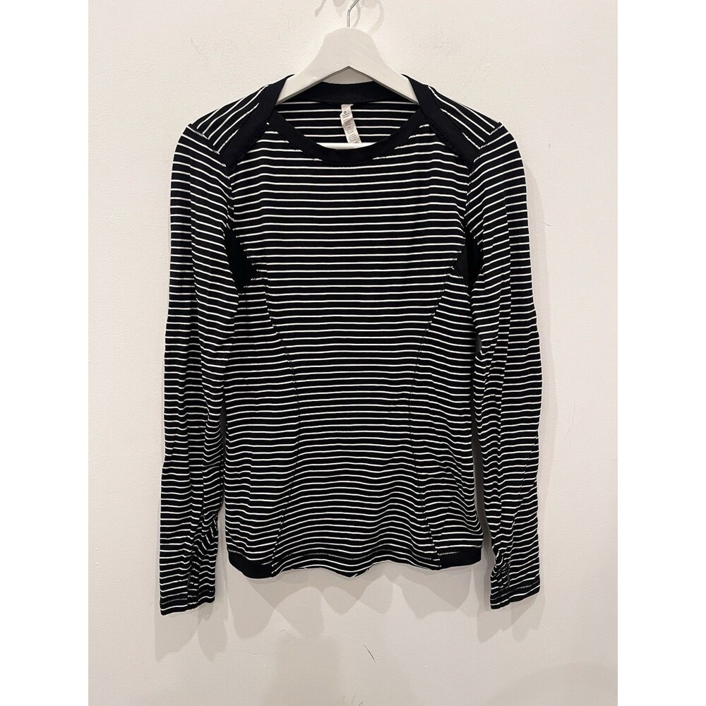 Lululemon Base Runner Long Sleeve T-Shirt Activewear Striped Black White Sz 8